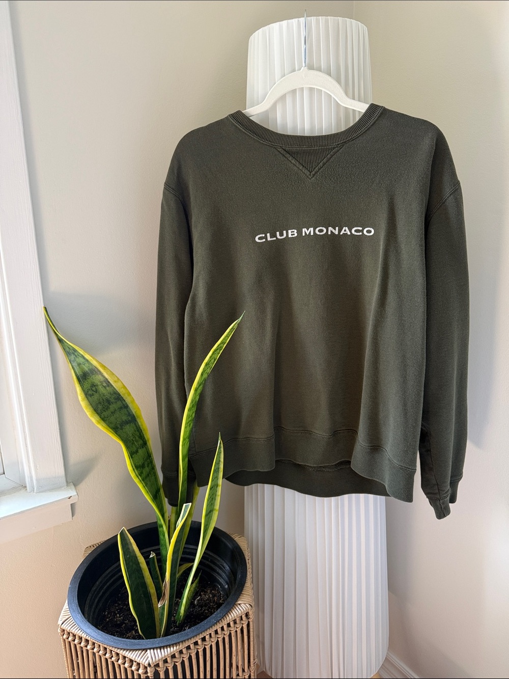Club Monaco Olive Crewneck Sweatshirt with Logo